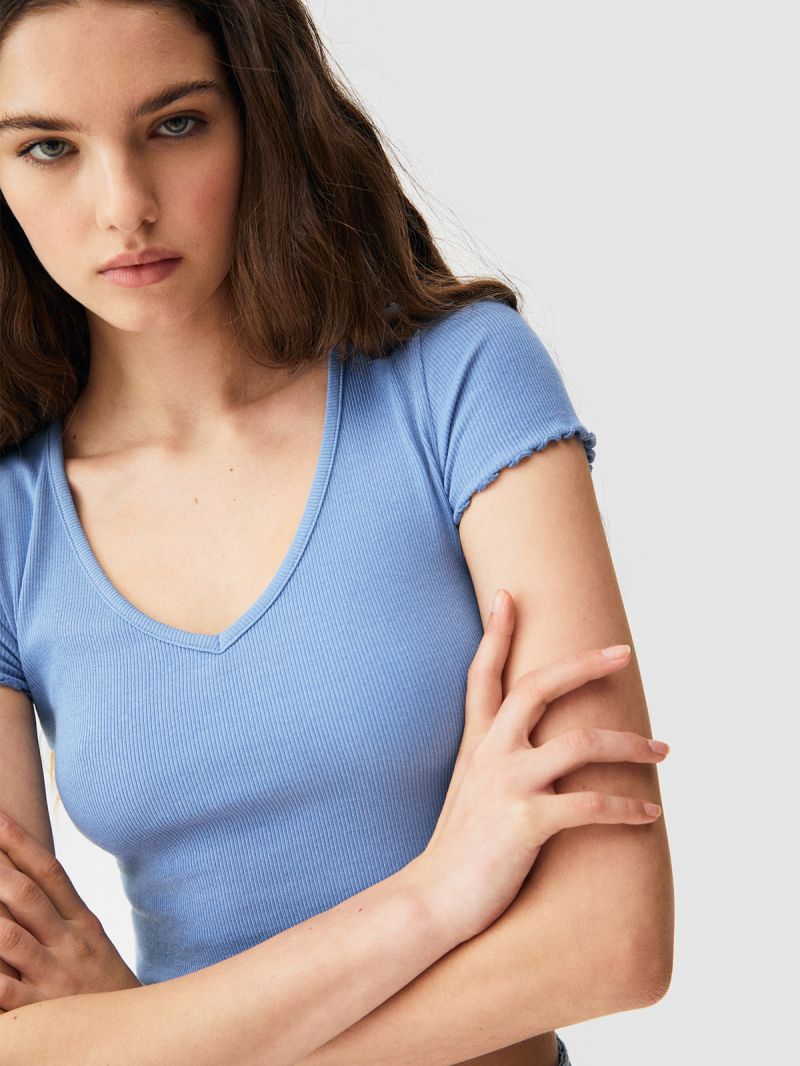 Short Green Crop Top-Blue-L